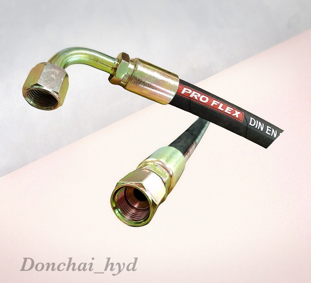 2-layer hydraulic hose, size 3/8", cloth surface, length including hose head from 50-120 Cm., complete with hose head For industrial work, agricultural work, and other work H-2SN-06 Hydraulic Hose