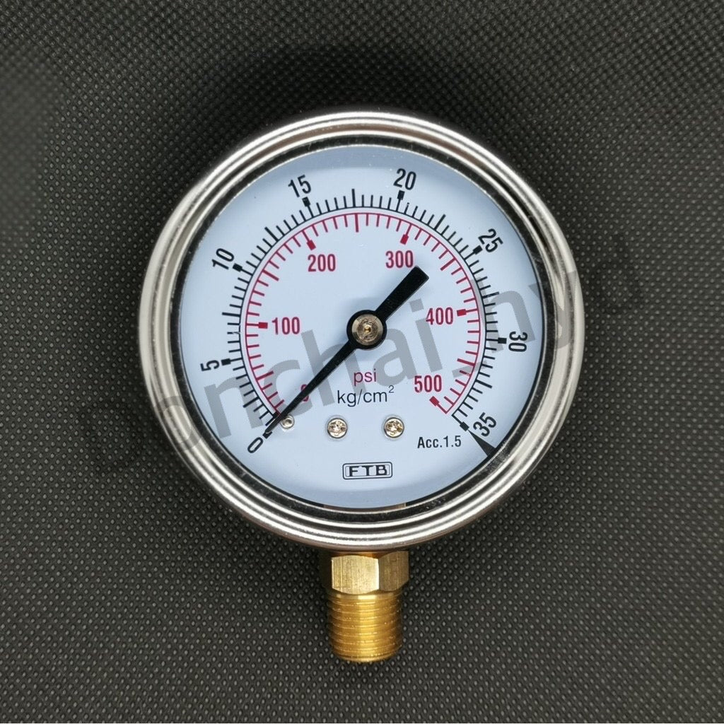 Hydraulic pressure gauge FTB (Pressure Gauge), dial 2.1/2 stainless steel, thread PT 1/4" brass, sideways.